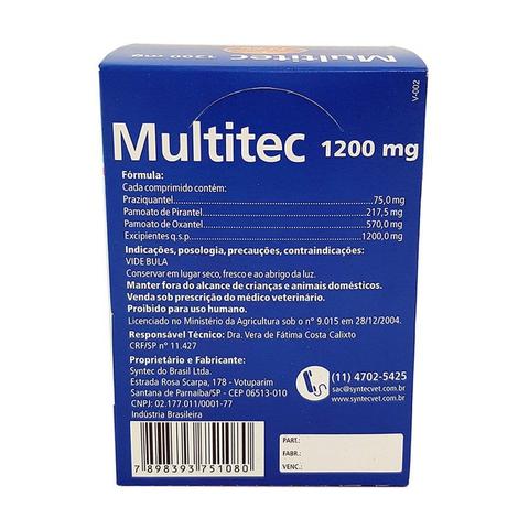 Imagem de Vermífugo Multitec 1200mg Cães 15kg Syntec Display 12 cx 4 comprimidos